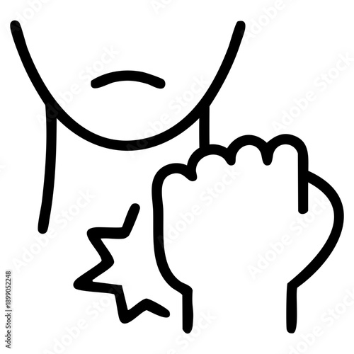 Outline style for punching face or facial trauma features the lower profile of a human face with a clenched fist. Related to medical or legal context like dental injury reports, incident documentation