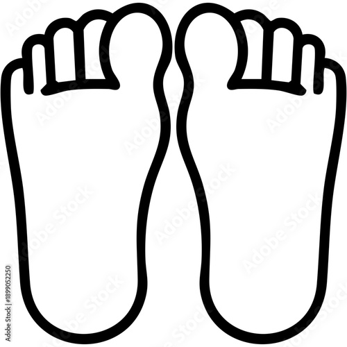 Outline style for a pair of feet, features two human feet positioned side-by-side. Related to foundation of the human body for physical therapy exercises, pedestrian pathways, or spa treatments