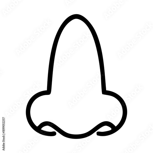 Line icon of a human nose features a frontal nasal structure and the nostrils. Related to the primary pathway for the respiratory and systems in rhinology, plastic surgery consultations, aromatherapy