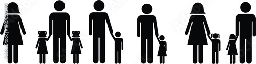 Family,pictogram,silhouette,parents,children,icons,people,relationship,parenthood,care,together,black,figures,flat,design,vector,illustration,isolated,white,background