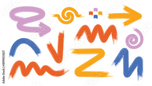 Abstract Colorful Brush Stroke Shapes Set Isolated on White