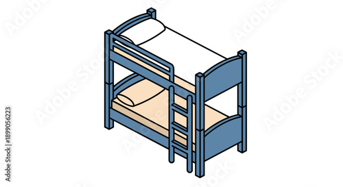 Blue Double Bunk Bed Illustration.