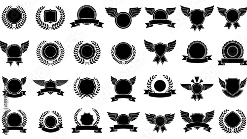 Classic Victory Emblem Vector Pack with Laurel Frames, Heraldic Crests, Wings and Decorative Badge Elements