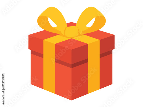 A bright red gift box with a yellow ribbon tied in a bow on top, isolated on a white background.