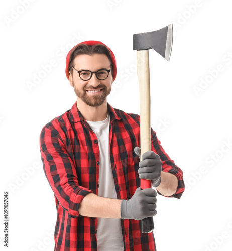 Handsome lumberjack with ax...
