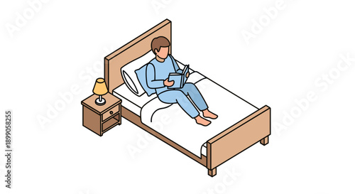 Man Relaxing on Bed with Remote Control.