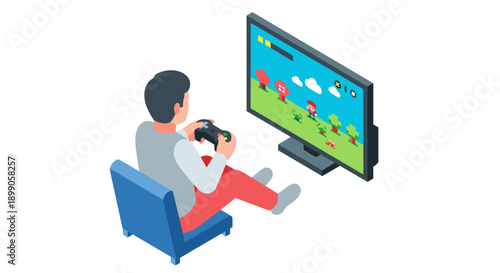 Man Playing Video Game on Television.