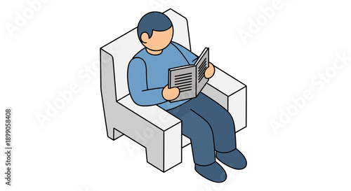 Man Sitting on Chair Reading Newspaper.