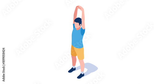 Man Stretching Arms Upwards in Exercise Routine.