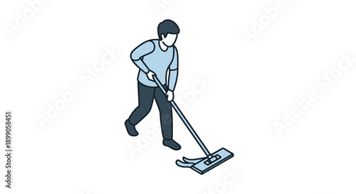 Man Sweeping Floor with Broom.