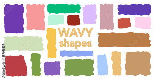 Set of wavy organic frames rectangle square shapes Abstract Designs icons and graphics, scallops geometry, Irregular flat shapes. Random spots and curvy elements. Smooth box Vector illustration