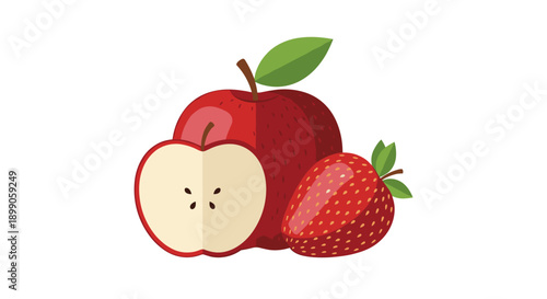 Red Apples and Strawberry Fruit Illustration.