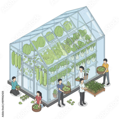 People Working in Greenhouse with Plants.
