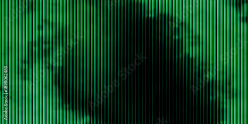 Dark green ribbed glass texture with glossy vertical waves and gradient reflections in abstract background design bg.