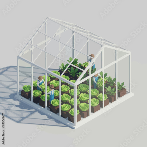 Greenhouse with Plants and Person Inside.
