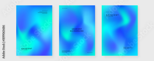Collection of professional blue gradient poster templates with minimalist typography and fluid design