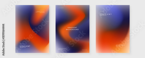 Collection of three abstract poster layouts with deep blue and vibrant orange fluid mesh gradients