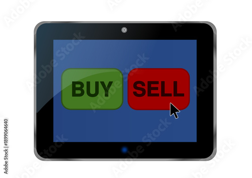 Tablette avec boutons "Buy" et " Sell"