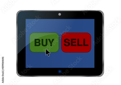 Tablette avec boutons "Buy" et " Sell"