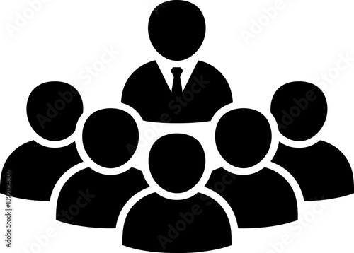 A leader standing above a group of followers in a unified formation illustration