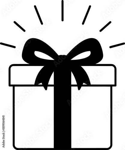 Elegant gift box with decorative bow and shimmering light rays above illustration