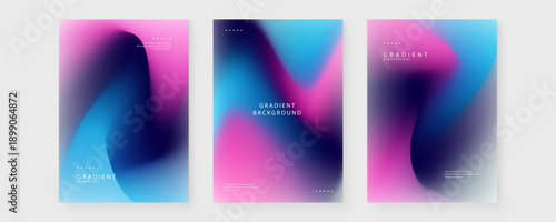 Three vertical poster templates featuring futuristic blue pink and purple liquid gradients