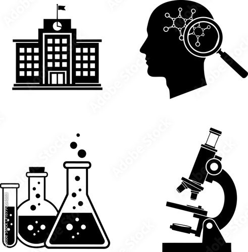 Exploring the realms of education, science, and research through visual symbols illustration