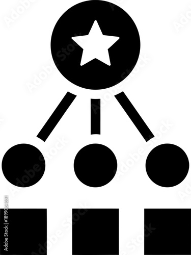 Hierarchical structure with a star at the top and three base elements illustration