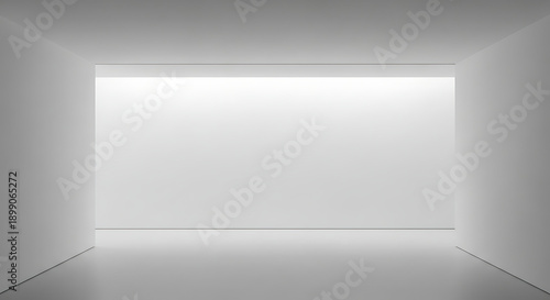 Wallpaper Mural Spacious minimalist white gallery room interior featuring luminous ceiling light panel and blank vertical wall ideal for art exhibition mockup presentation and modern brand showcase studio Torontodigital.ca