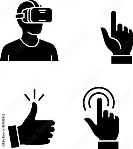 Illustrations of virtual reality and gesture-based interaction methods illustration