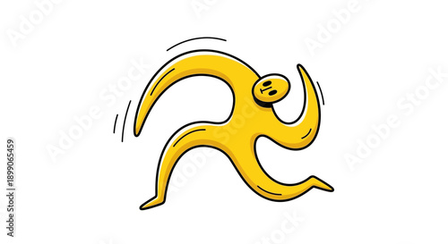 A simple yellow cartoon character with a distressed face running quickly with motion lines.