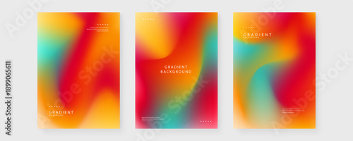 Wallpaper Mural Trio of abstract posters with warm orange yellow and red gradients combined with refreshing teal accents Torontodigital.ca