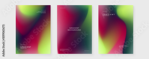 Collection of three abstract posters featuring a sophisticated dark color palette of deep burgundy and emerald green