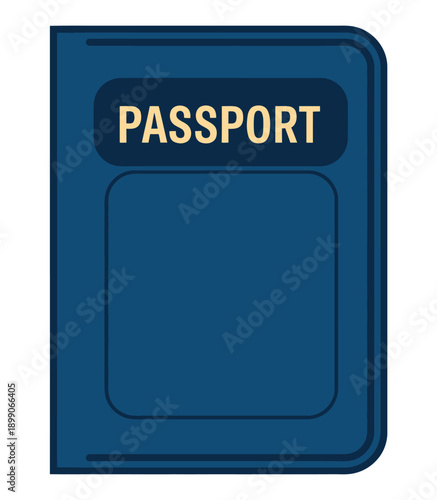 A blue passport with the word 'Passport' written in gold letters on a white background