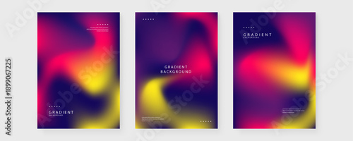 Professional set of dark purple and yellow glowing mesh gradient backgrounds for premium corporate identity