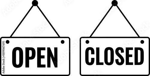 Contrasting open and closed signs for business availability status. illustration
