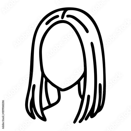Line art illustration of a sleek, mid-to-long straight hairstyle. Ideal for concepts of professional hair smoothing treatments, salon-quality straightening services, minimalist beauty branding style