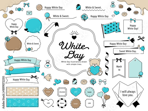 線で描いたホワイトデーのシンプルなあしらい・フレームセット