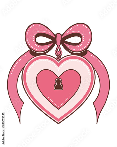 Pink Heart Locket with Ribbon Bow Icon Vector