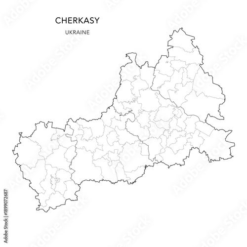 Vector Map of Cherkasy Oblast with Administrative Subdivisions of Raions (Districts), Hromadas (Communities), and Urban Raions (City Districts) of Cherkasy - Ukraine 2026