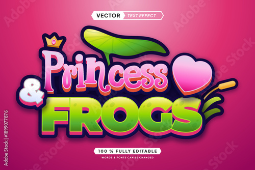 Text effect editable 3d gaming princess frogs cartoon font style