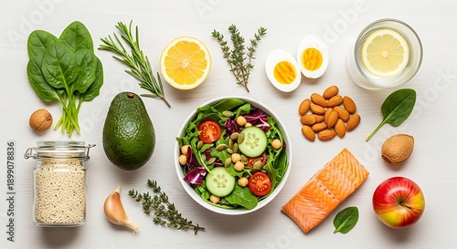 Wallpaper Mural Healthy food ingredients on white table salad bowl Torontodigital.ca