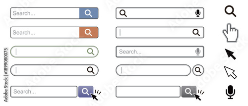 ウェブサイトやアプリのUI設計に使えるシンプルな検索バーのベクターイラストセット