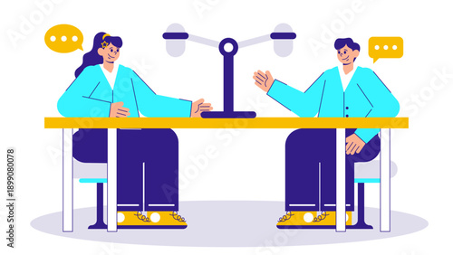 Two professionals having a business discussion on a podcast show