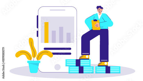 Professional male tracking business profits and data on a smartphone