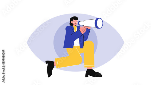 Entrepreneur using telescope to look for future market opportunities