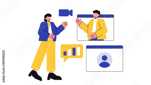 Team members conducting a remote meeting using video call technology