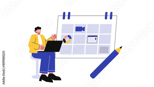 Businessman organizing tasks and schedules on a large calendar