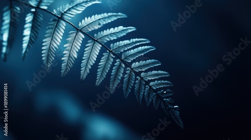 Delicate fern frond with intricate details on a dark blue background