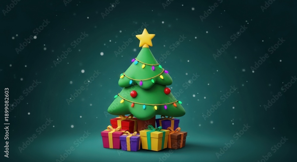 Obraz premium Christmas tree with colorful presents and star on top